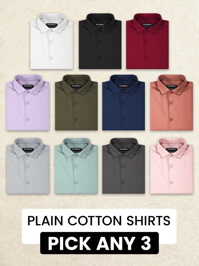 Pick Any 3 - Plain Cotton Shirts Combo